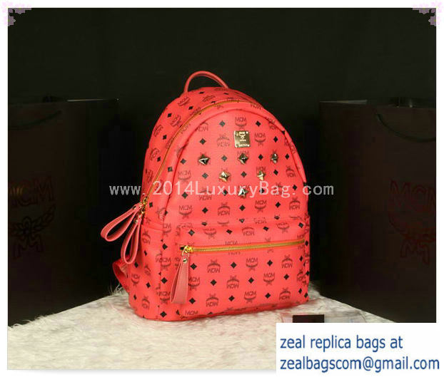 High Quality Replica MCM Stark Backpack Jumbo in Calf Leather 8006 Light Red